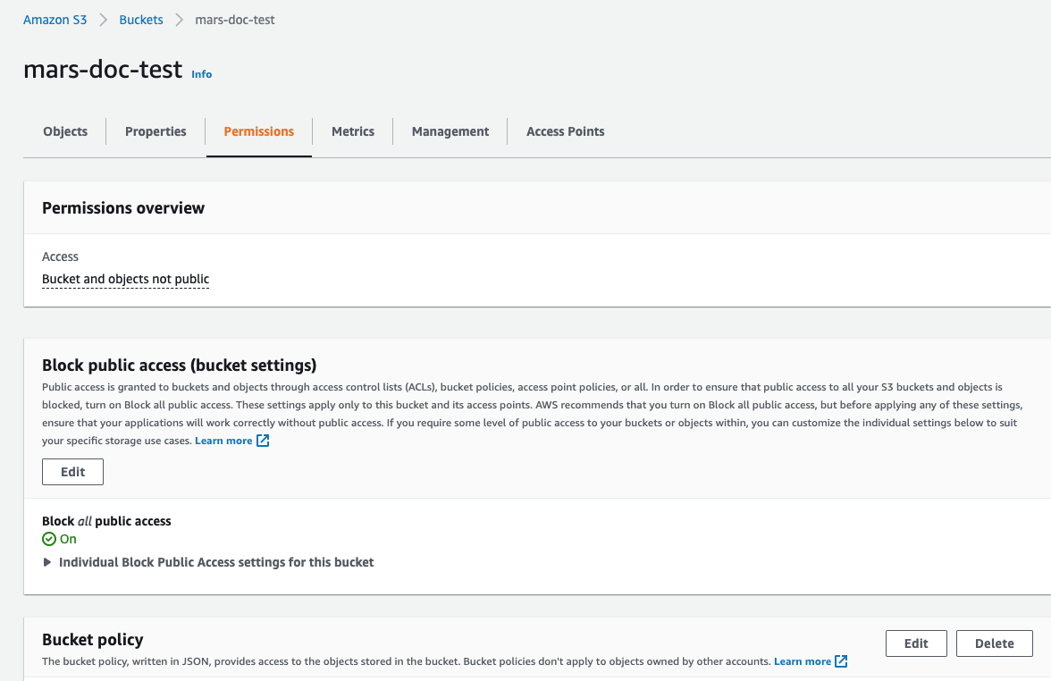 Доступ к конфигурации политики корзины S3